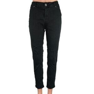 Zara Basic Black Mid Rise Cotton Stretch Denim Cropped Skinny Jeans Size 8